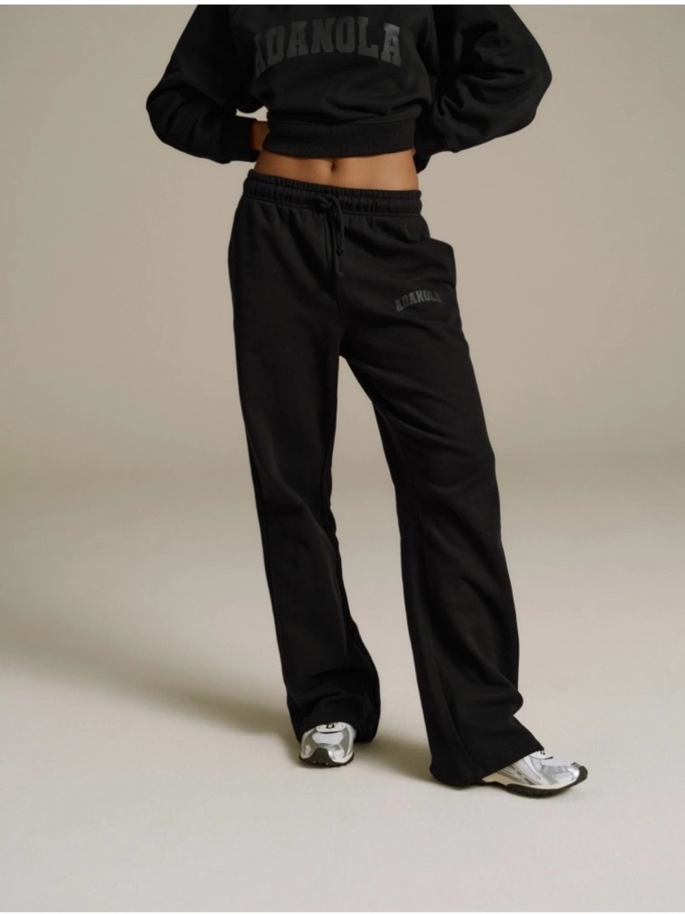 Adanola Varsity Loose Straight Leg Sweatpant Small Black